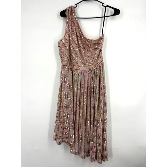 Laundry by Shelli Segal Striped Sequin One-Shoulder Asymmetrical Cocktail Rainbo - Picture 2 of 4